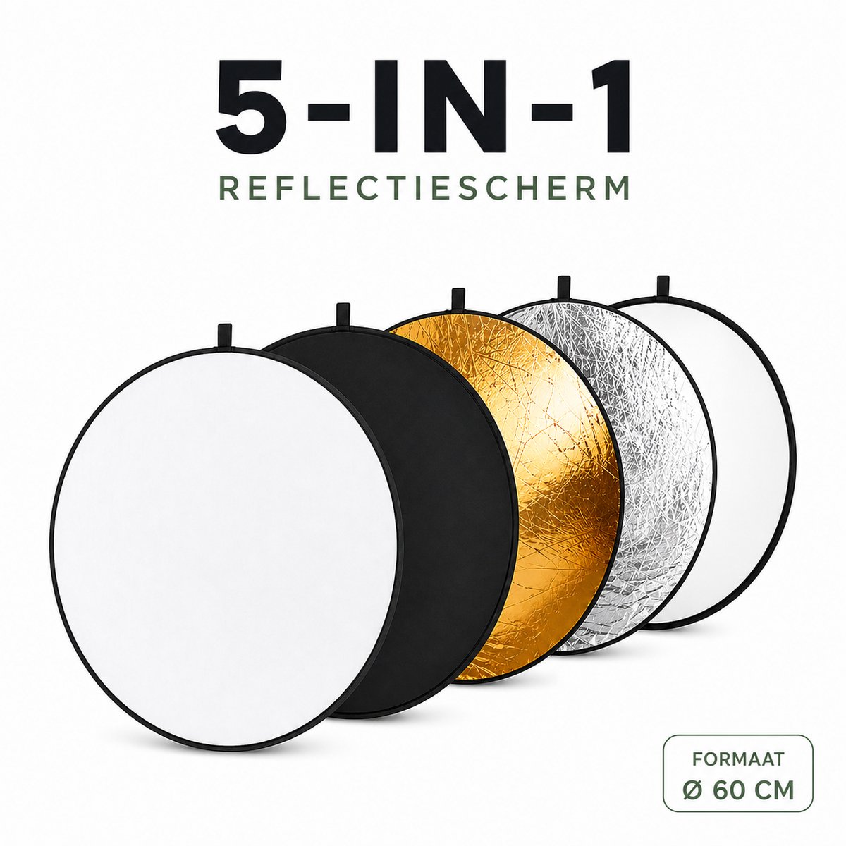 ZoeZo Design - Reflectiescherm - Reflectiescherm fotografie - Reflectiefilter - 5 in 1 - Foto reflector - Licht vervormer 60cm x 60cm