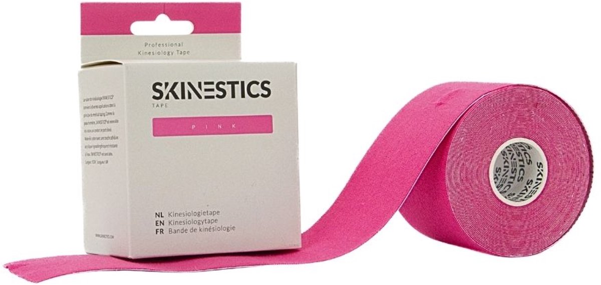 Skinestics Sport tape – Fysio tape – Kleur Roze – nu 20% langer, 600 cm lang bij 5 cm breed, 170% rekbaar gelijk aan menselijke huid, standaard voorzien van extra sterke lijm, katoen, voor het hele lichaam, spier ondersteuning