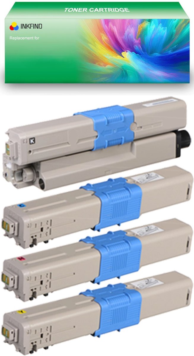 INKFIND 44469804/44469724/44469723/44469722 tonercartridge multipack van 4 stuks (Zwart+Cyaan+Magenta+Geel) compatibel met OKI 44469804/44469724/44469723/44469722 voor OKI C510dn/C530/MC561 4-pack BK/C/M/Y