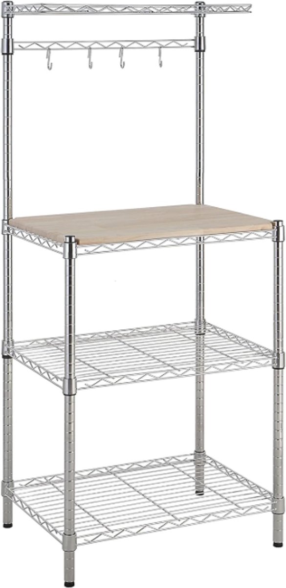 3 Keukenrek, bakgerei, met houten tafel, chroom, hout, 61 cm, chroom, beige