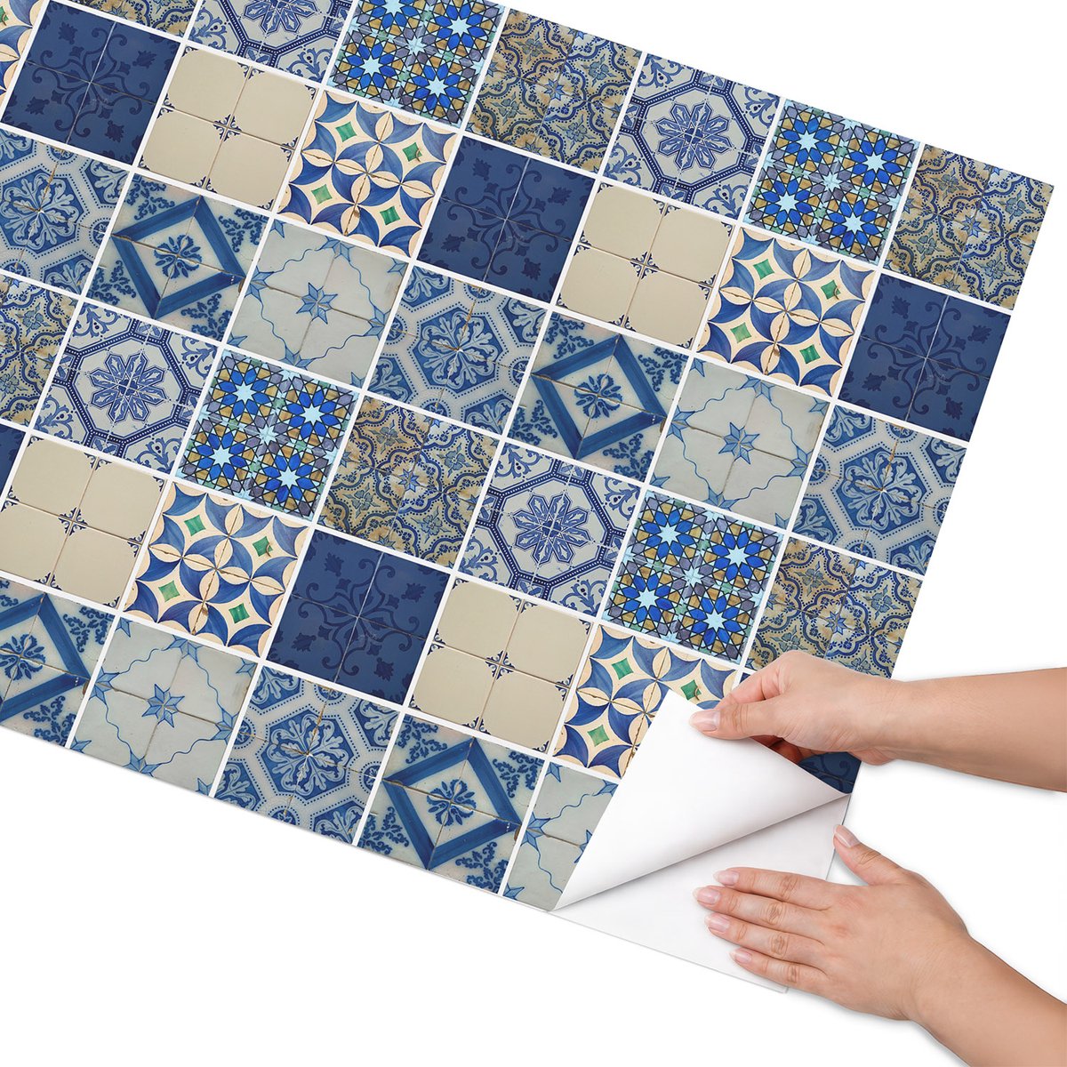Coloray Meubel Wrap Folie - Blauw Meubelfolie - 75x150 cm - Meubel Wrap Folie Stijlvolle tegels - Plakfolie Meubels - Geometrische Meubelfolie - Decoratiefolie Zelfklevend - Slaapkamer decoratie - Achtergronden en patronen