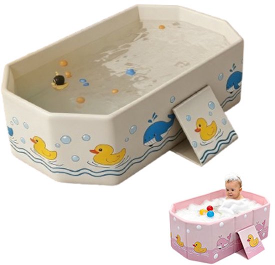 Inklapbaar bad - Opvouwbaar Baby badje - Opvouwbaar badje met aftappluggen - Draagbaar kinderbadje - Gemakkelijk op te bergen - Sterke isolatie - Badje geschikt voor thuis, camper en op reis - 78*41*21cm - Beige