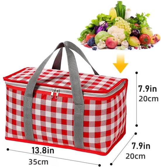 Koeltassen - Geïsoleerde en herbruikbare - Picknicktas - Lunchtas - koeltas met ritssluiting - Lunch Bag - Geïsoleerde Koeltas - Isolatie - voor strand, buitenfeesten, picknick,kamperen en festivals - 35*20cm - Rood — afbeelding 4