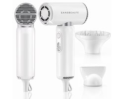 Sansbeauté® Föhn met Diffuser - EssentiaPRO Mini - Reisföhn met Opzetstukken - Reishaardroger - 110.000RPM - Sèche Cheveux - Ionische Haardroger met Borstel - Haarföhn met Defuser - Blow Dryer - Kappersfohn - 1300W - 220-240V