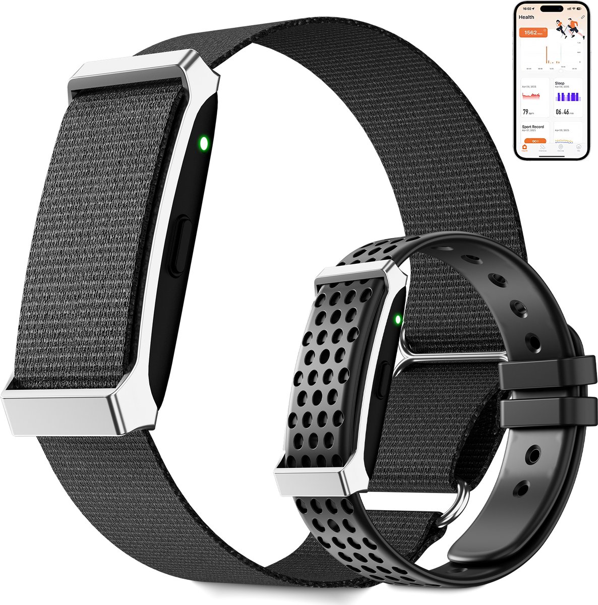 Lichtgewicht fitnessarmband voor 24/7 gezondheidsmonitoring, meer dan 120 sportmodi en slaapanalyse – 1 ATM waterdichte activity tracker met meldingen – zwart