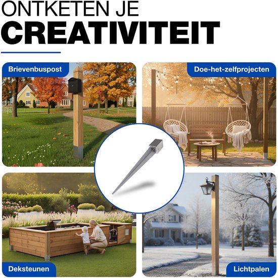 GEZU IMPEX Paalhouder met punt Inslaghuls Thermisch verzinkt Set van 4 71 x 71 x 750 mm inslagbodemhuls paalpunten paalpunthouder