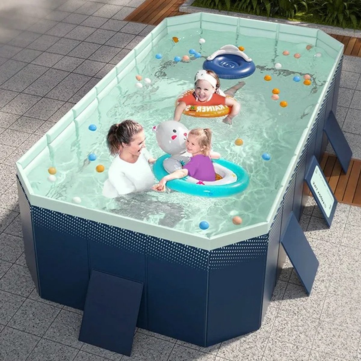 Delightness Zwembad - Opvouwbaar - Zwembaden - Buiten - Tuin - PVC - Herbruikbaar - Tot 8 Personen - 253x133x55cm - Blauw — afbeelding 8