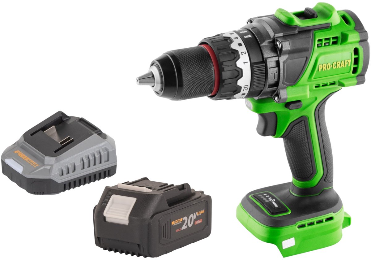Procraft PA18ProBL-BB accu klopboormachine 20 V 180 Nm borstelloos + 1x accu 4,0 Ah + oplader