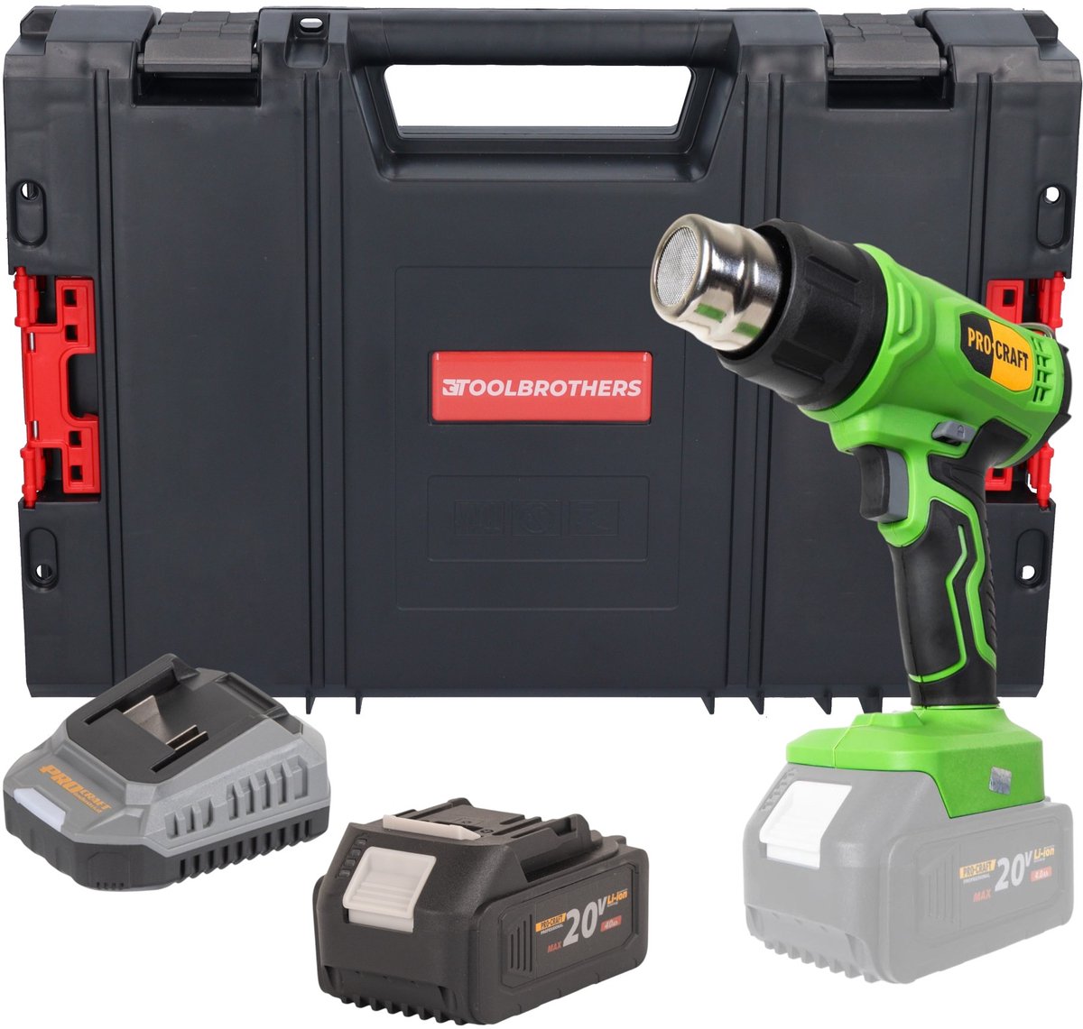 Procraft PH24bb accu-heteluchtpistool 20 V 50 - 550 °C + 1x accu 4,0 Ah + oplader + RHINO-gereedschapskoffer