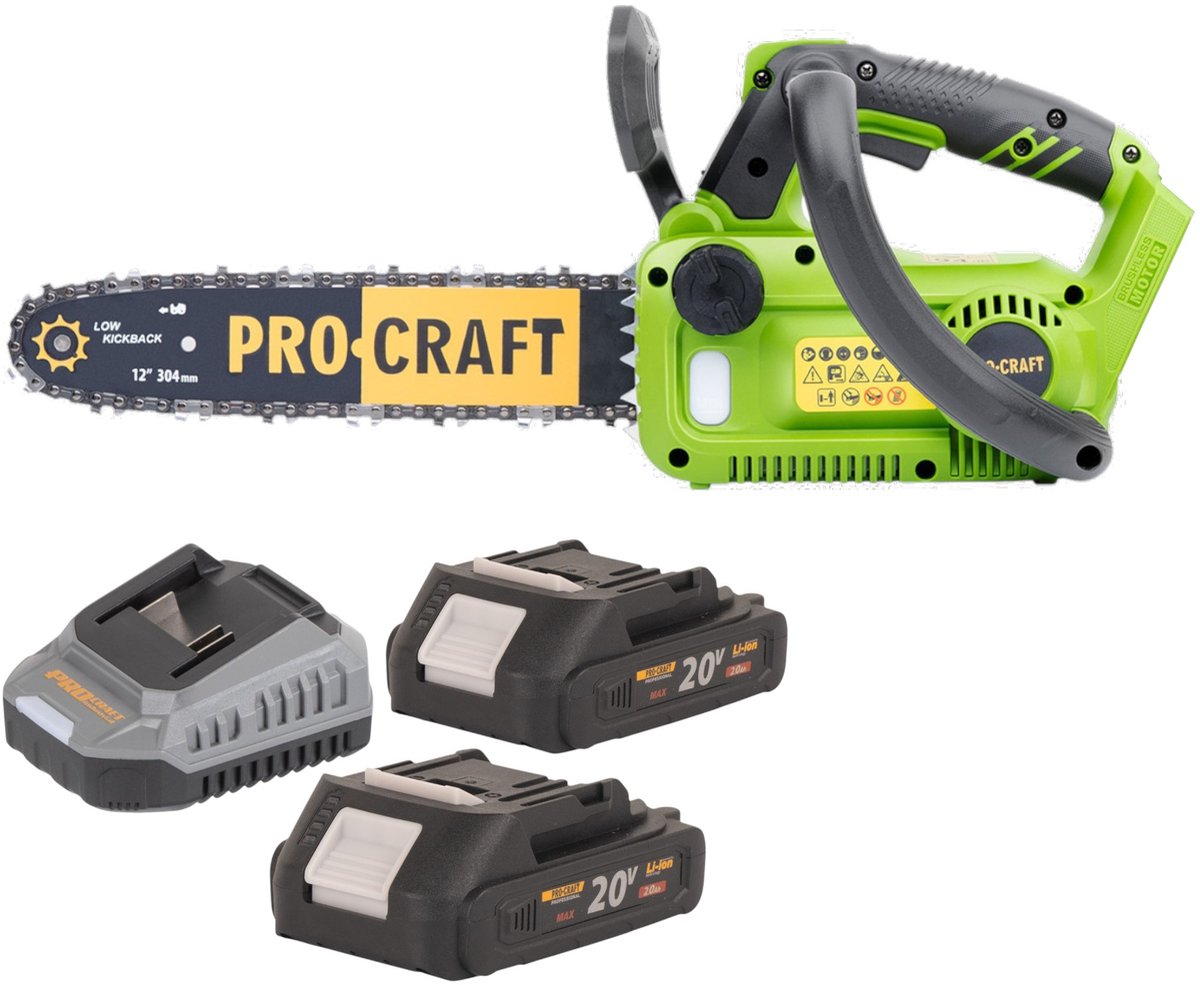 Procraft PKA42Libb accu kettingzaag 20 V 304 mm borstelloos + 2x accu 2,0 Ah + oplader