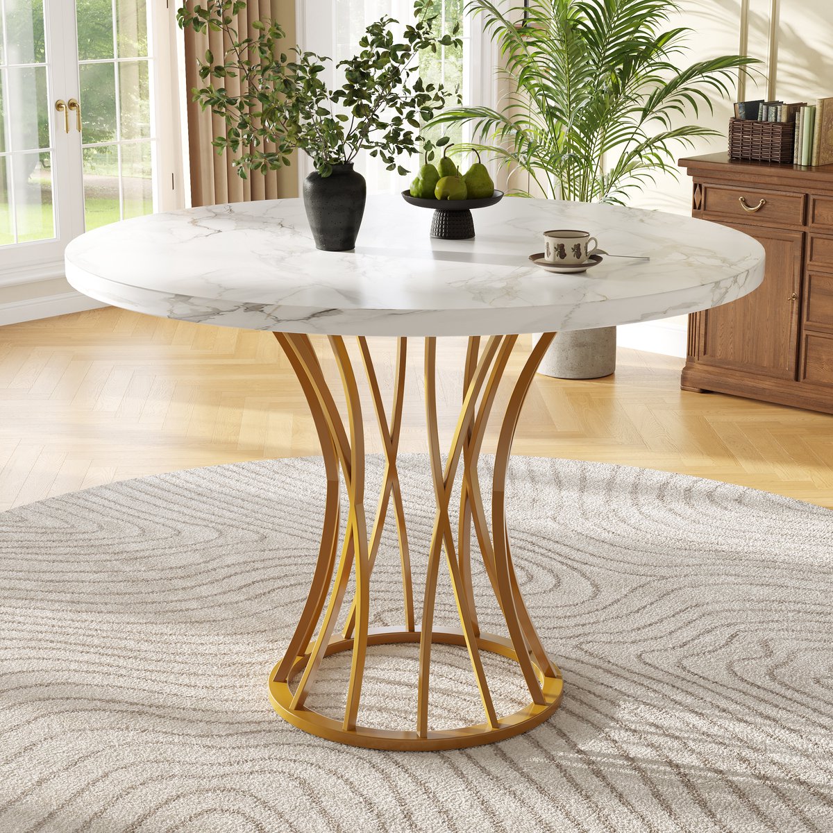 Ronde Eettafel - Keukentafel - 80 x 80 x 76 cm - Eettafel Voor 4-6 - Eettafel met Metalen