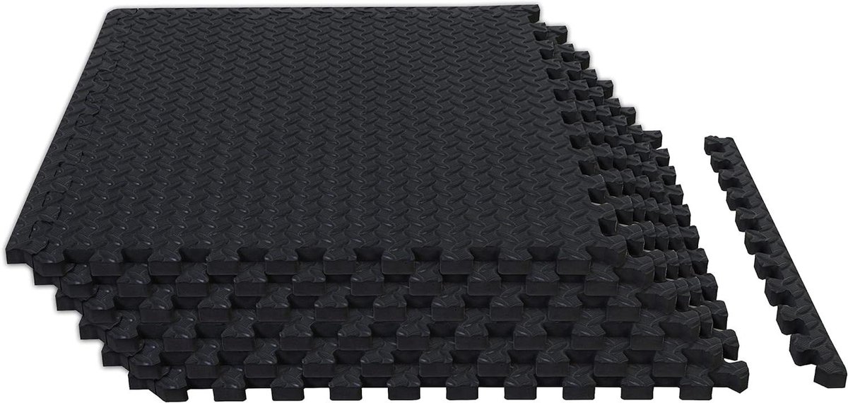 Schuimrubberen Vloertegels - Puzzelmat Oefening - Beschermende Workout Vloer - Schokabsorberend Antislip Schuim - 6 Stuks 2.2m² - Zwart