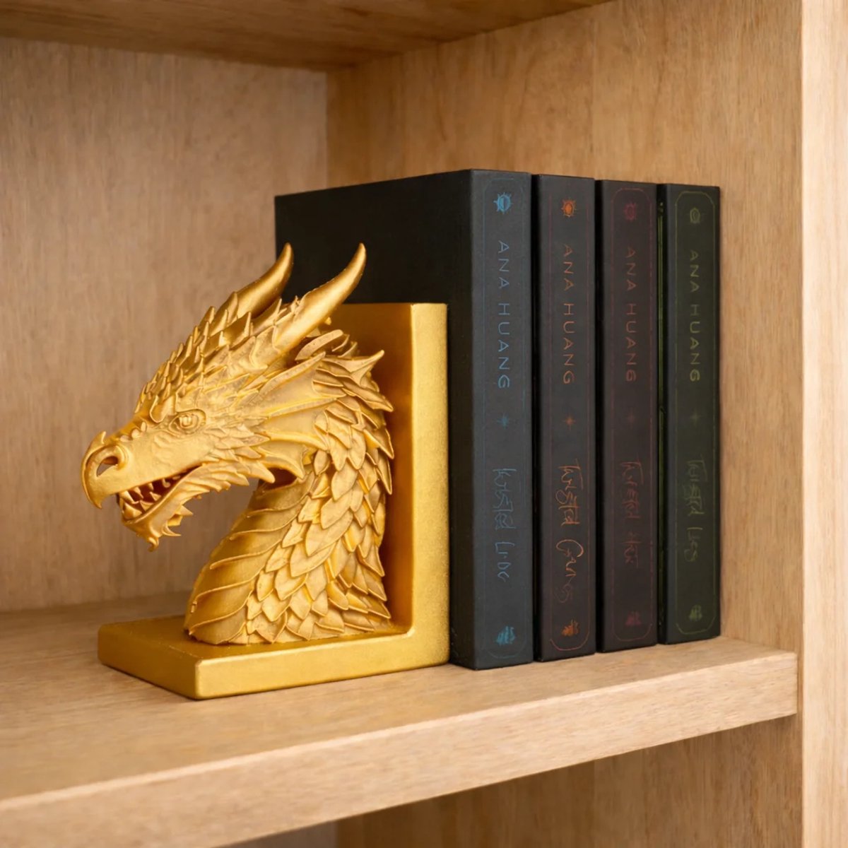 Gouden Draak Boekensteun – Unieke 3D Print – Fantasy Bookend – Eyecatcher Boekenkast – 17 cm