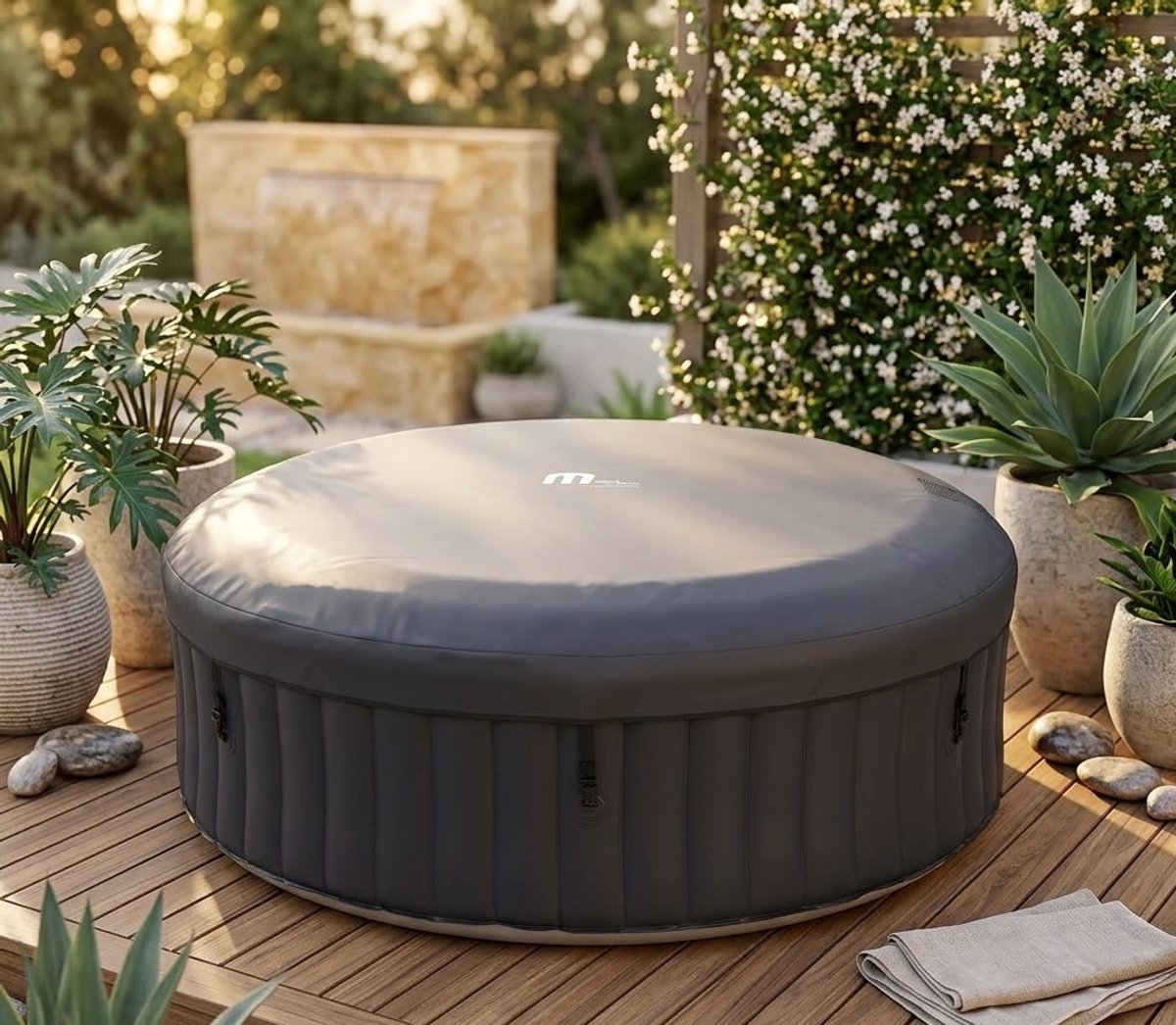 LumiSpa Aurora Deluxe Opblaasbare Jacuzzi 204 x 204 x 70 cm Vierkant – 6 Personen Spa met 138 Jets, LED Verlichting, UVC Reiniging & Verwarming tot 40°C
