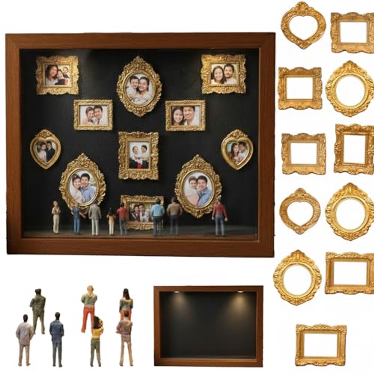 DIY Set - Mini Museum Silhouette Doos - 8 Figuren en 11 Lijsten - Houten 3D Schaduwkast - Voor Jubilea en Feesten - Bruin