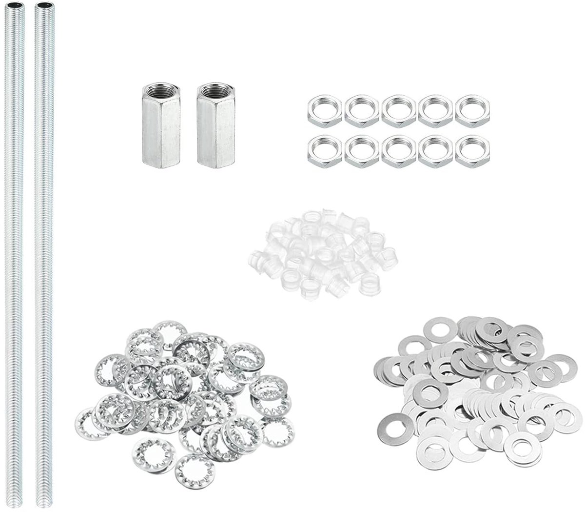 M10 threaded 30cm lamp tube kit - locking nuts - washers - fixings assortment hardware - chandelier ceiling DIY light - zinc coating