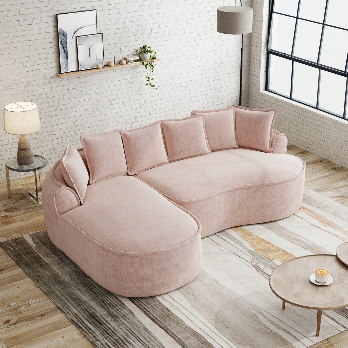 Zubaliya Frameloze Modulaire Hoekbank, L-Bank, 3-Zitsbank, Chenille stof, Cloud Bank van Schuim, L-vormig met Extra diepe Zitting en Brede Armleuningen, Inclusief Chaise Longue en Kussens, Geen Montage Nodig-Roze