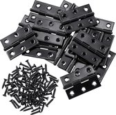 Set van 16 roestvrijstalen vouwscharnieren met knopsluiting Geschikt voor kleine deuren, meubels, piano's en kastdeuren, inclusief schroeven (4,4 cm, zwart)