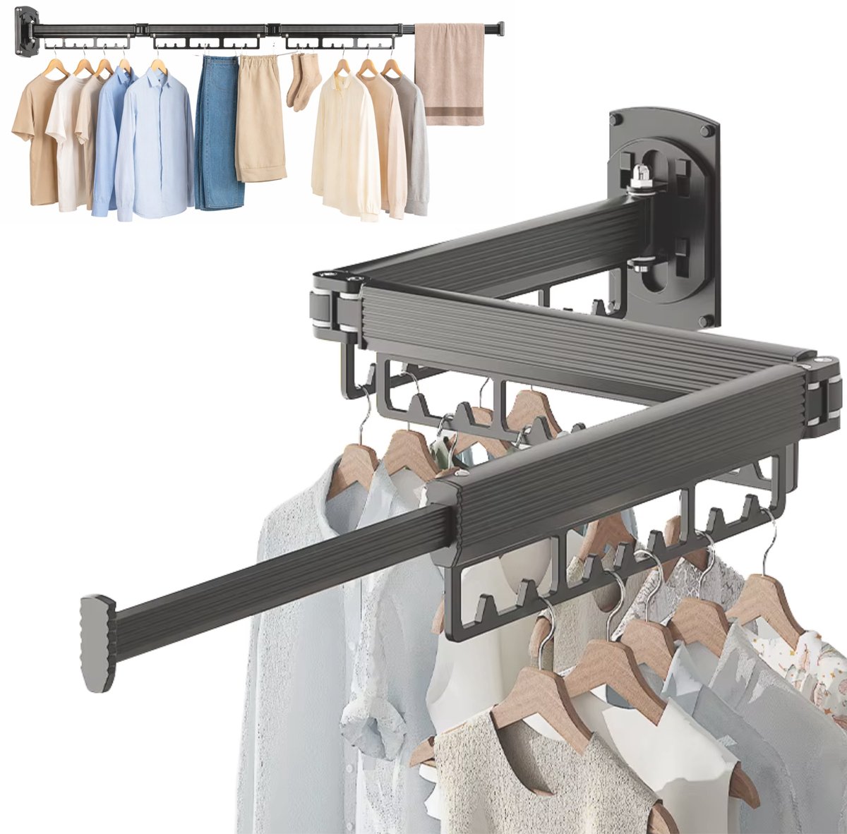 Woning Decor Droogrek 127cm – Inklapbaar Wanddroogrek – Muur Wasrek – Droogrek Hangend - Voor Binnen en Buiten – Duurzaam & Ruimtebesparend