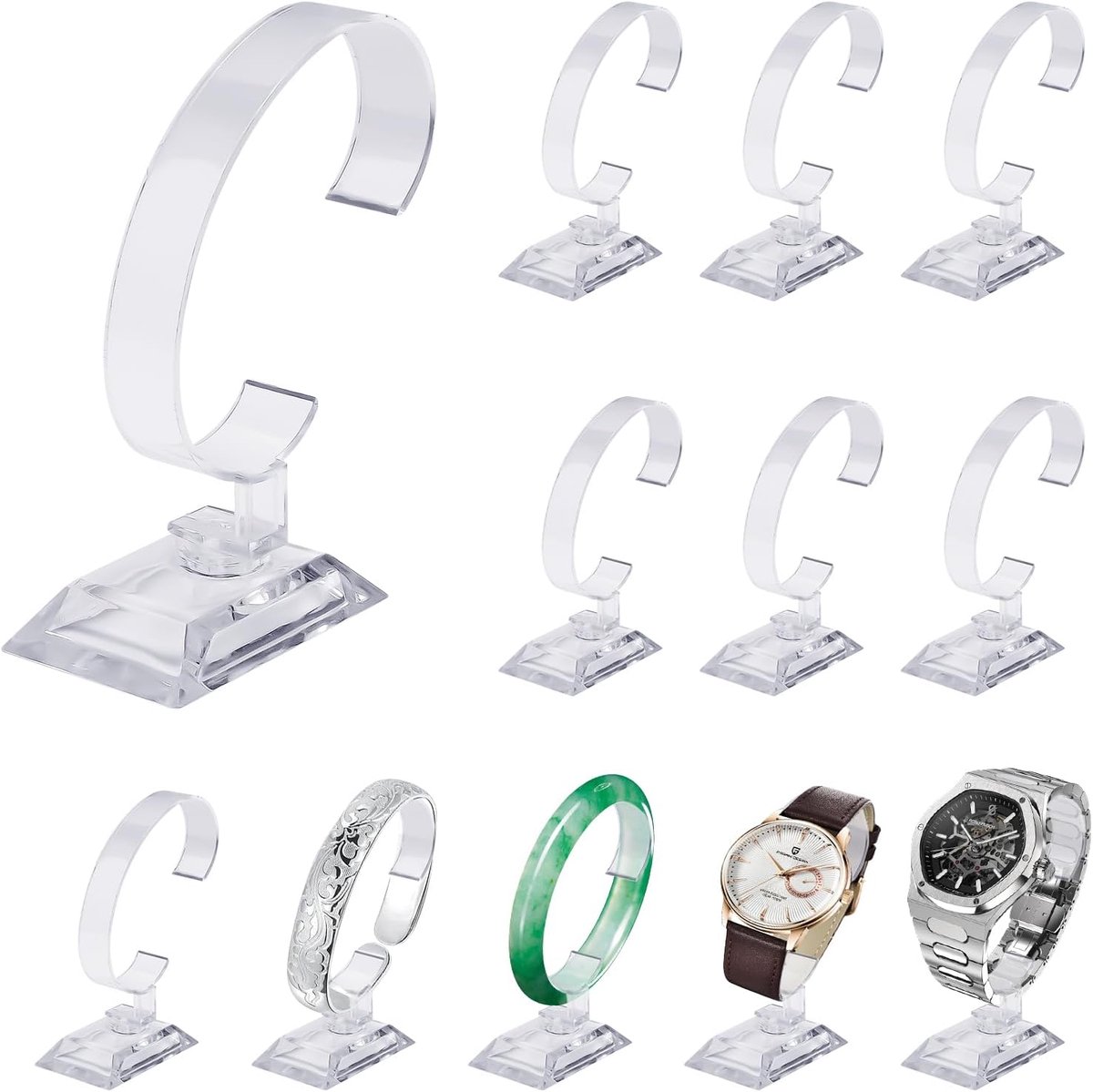 Horloge Display - 12 stuks - Transparant - Horloge Houder - Acryl -Armband houder - Acryl - C vormige horlogestandaard - voor het tentoonstellen en opbergen van diverse horloges, voor het presenteren van armbanden