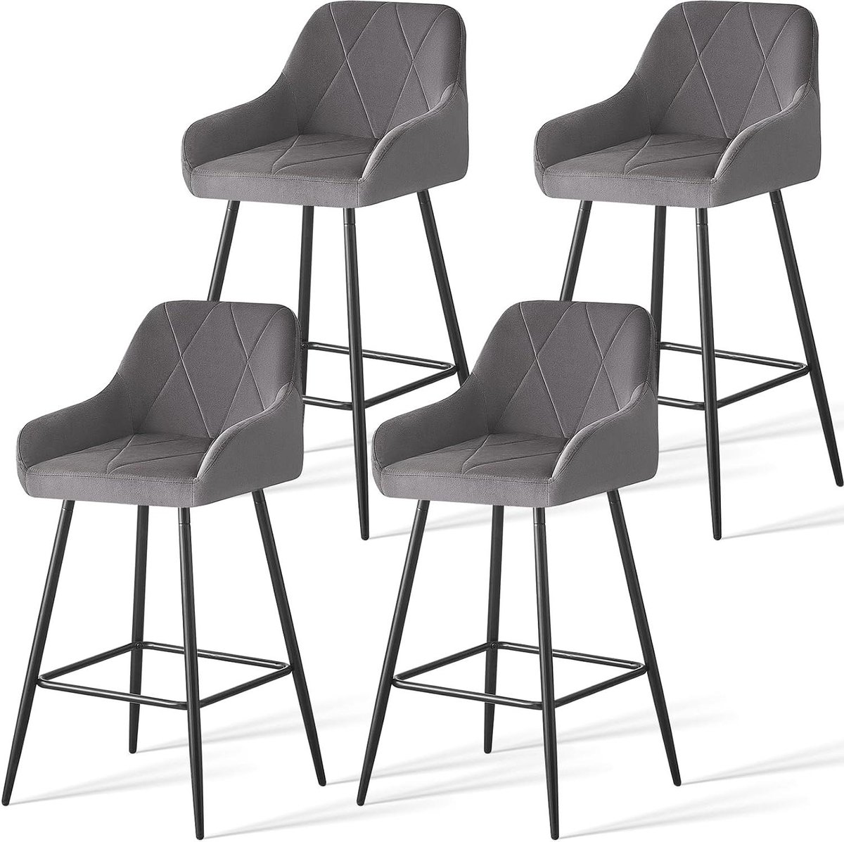 Set barkrukken - Barstoelen fluweel - Keuken en bar - Antislip poten - 47x47x92 cm - Grijs