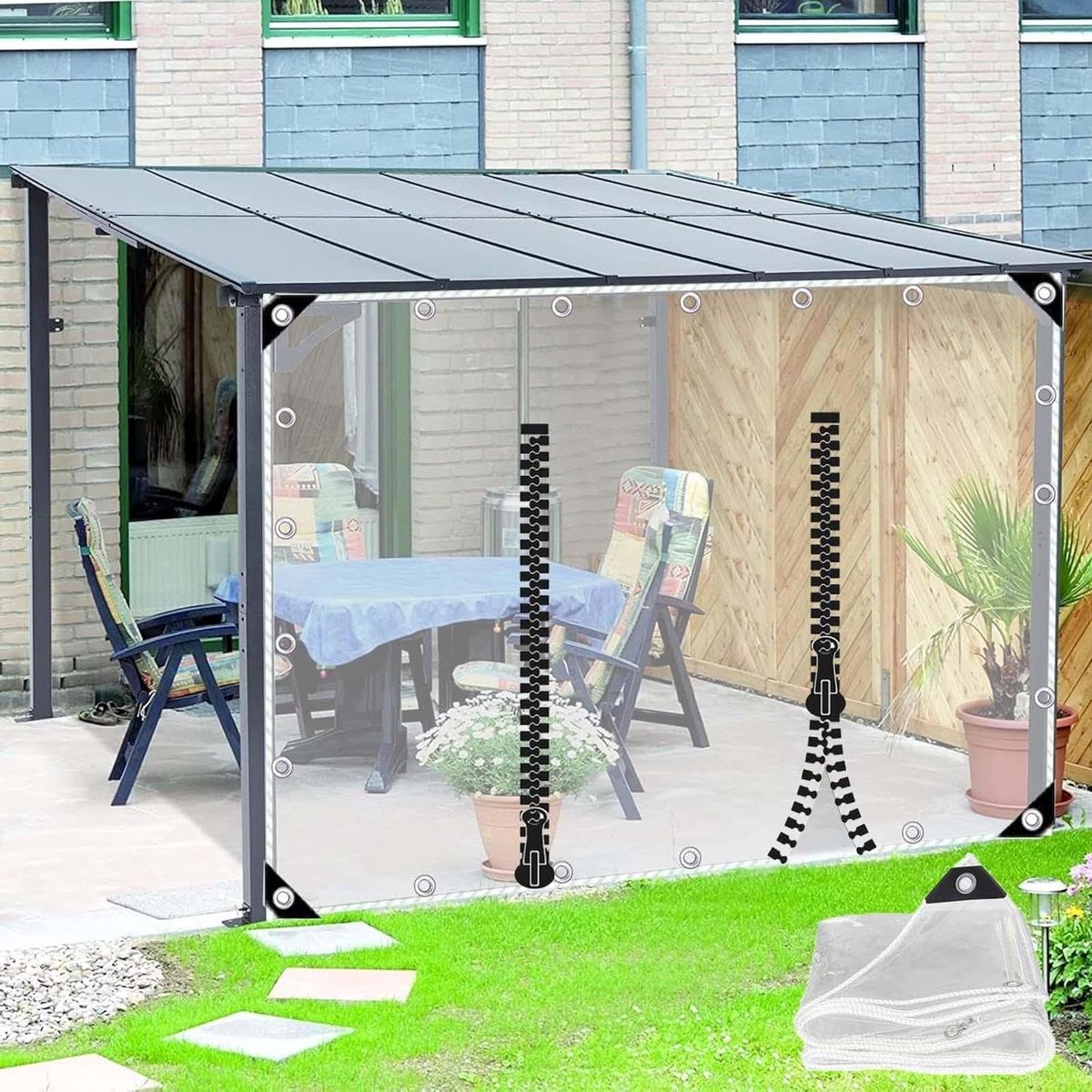 Zeildoek Zijpanelen - Doorzichtig Gordijn - Buitenruimte Afschermen - Waterdicht Met Rits - 3x2 Meter - Transparant
