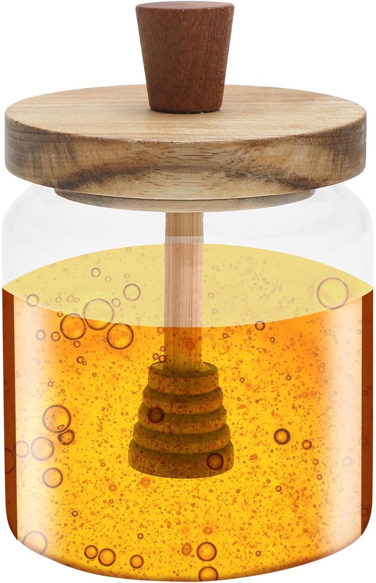 E-Ambar - Honingdispenser met deksel en lepel voor thuis en keuken, 400 ml inhoud.