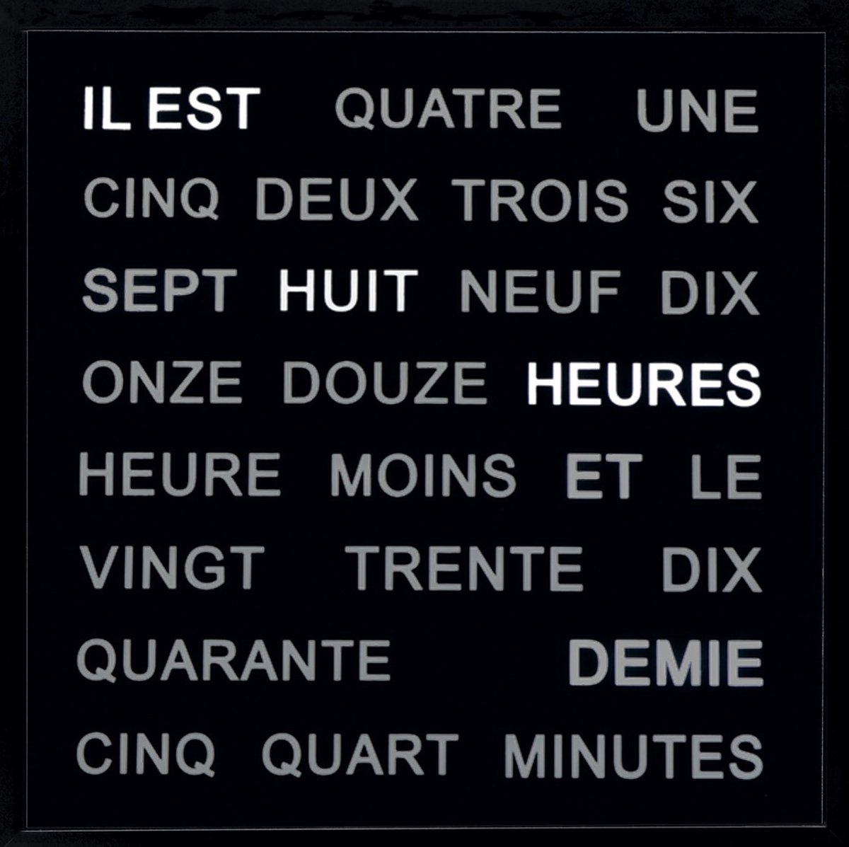 AMS Horloge de Mots Cadran Noir 1265FR - 40 cm Woordklok Francais / 40 cm zwart