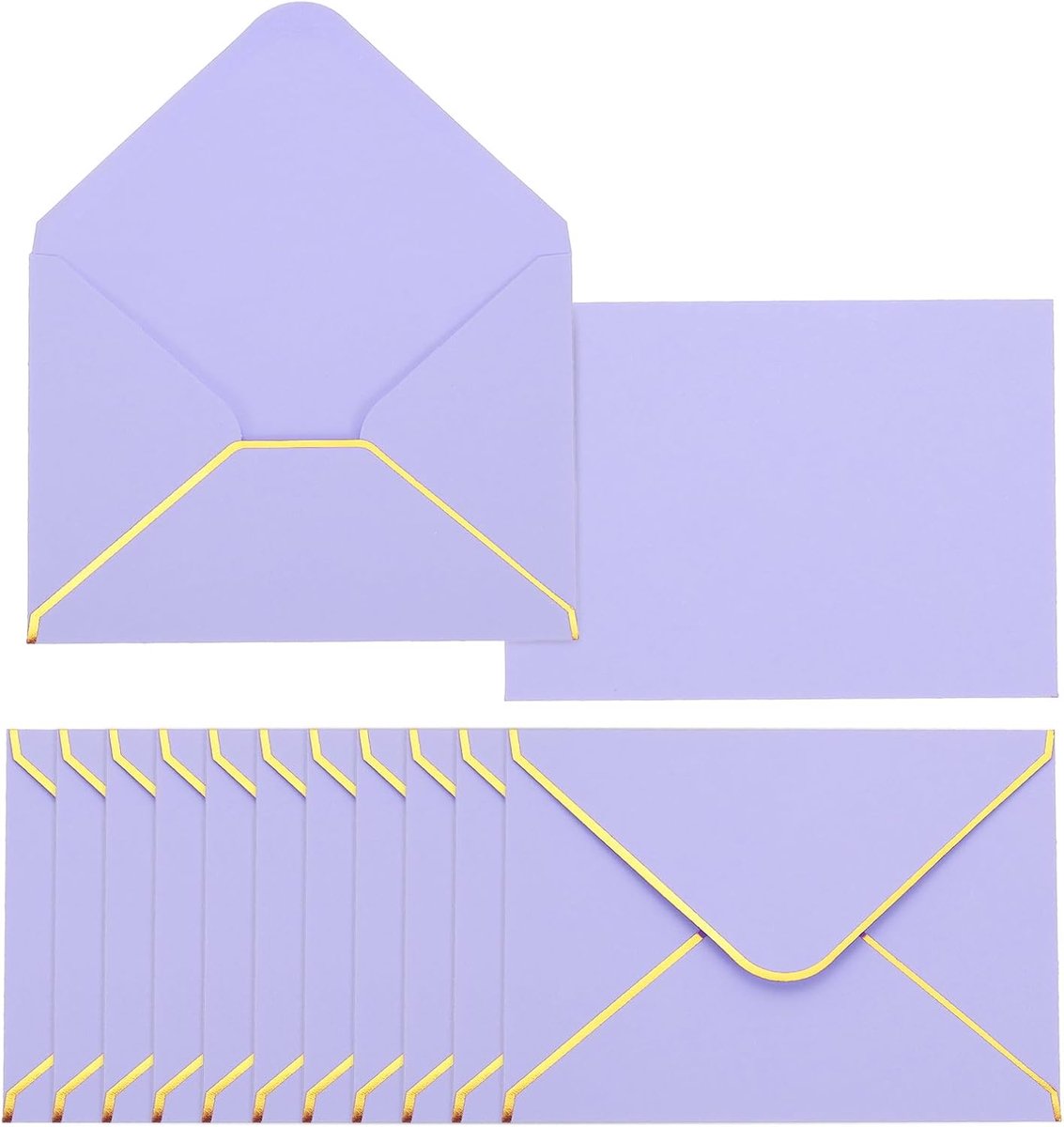 100 Pack A7 Envelopes - 5x7 Card V Flap Envelope - Ronde Rand - Valentijns Enveloppen met Gouden Rand voor Kantoor - Trouwen - Uitnodigingen - Afstudeerfeest - Cadeau - Lavendel