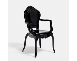 BISCOTTINI Eetkamerstoel met Armleuningen Zwart Glanzend - Ghost Stoel Polycarbonaat - Stapelbare Design Fauteuil - Waterbestendige Stoel voor Binnen & Buiten - Louis XVI Stijl - 53x49x97,5 cm