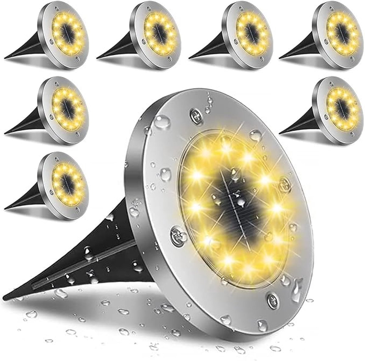 Solar Grondspots 8 Stuks – 16 LED per Lamp – Warm Wit – IP65 Waterdicht & Belastbaar (100kg) – Automatisch Aan/Uit – Tuinverlichting voor Pad, Oprit & Terras