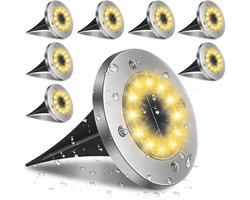 Solar Grondspots 8 Stuks – 16 LED per Lamp – Warm Wit – IP65 Waterdicht & Belastbaar (100kg) – Automatisch Aan/Uit – Tuinverlichting voor Pad, Oprit & Terras