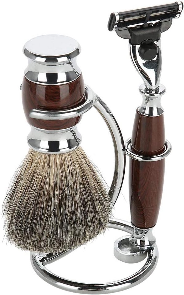 Shaving Brush Holder - Silver Razor and Brush Stand - Portable 2-in-1 Curved Design voor Badkamer Werkbladen