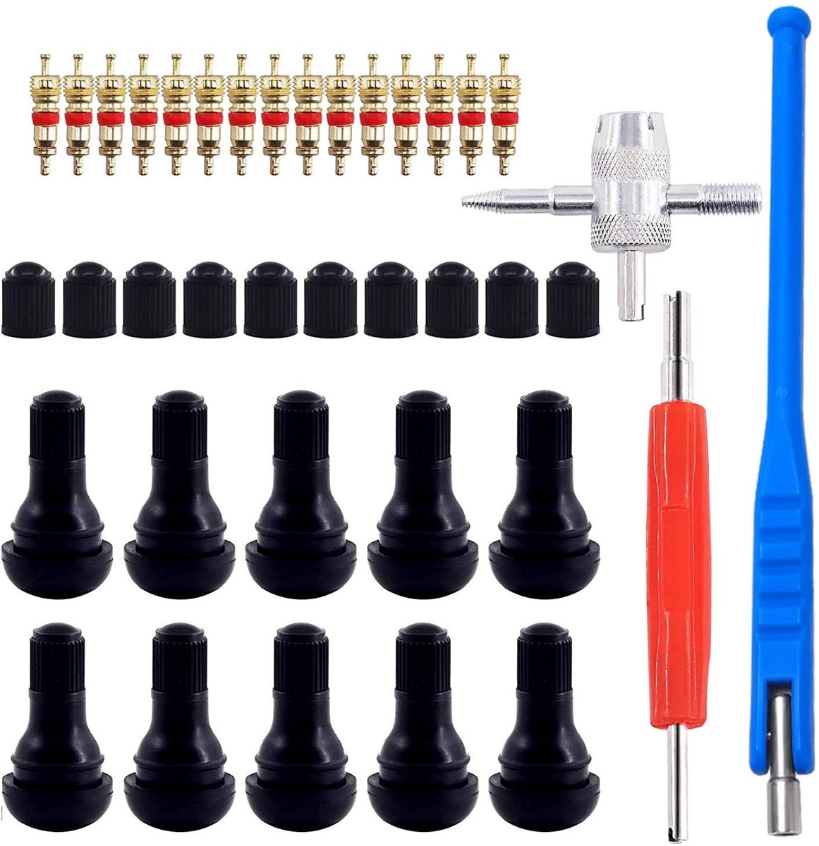 Store_9 - Bandventielverwijderaar - Ventielset - 4-in-1 reparatiegereedschap - Blauw - Ventieldoppen - Geschikt voor auto, motorfiets en fiets - Mo...