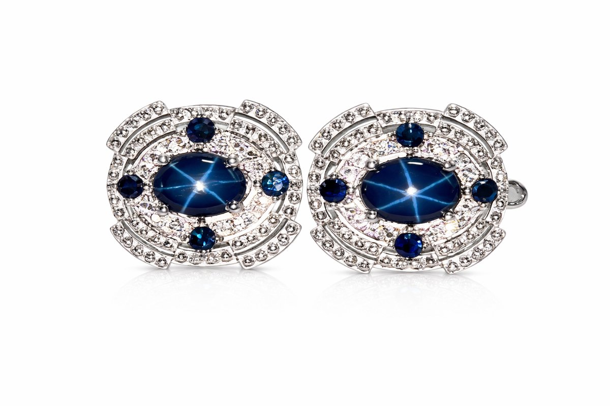 Natuurlijke Ster Saffier Oorbellen van 925 Sterling Zilver - Blauwe Saffier Damesoorbellen - EdelsteenOorbellen