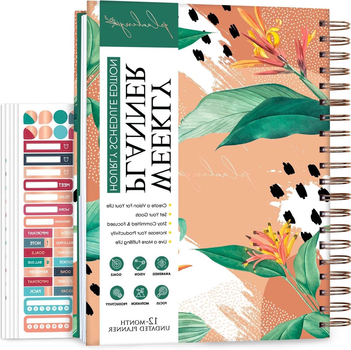 Weekplanner Groot - Planningsplanner Organizer - Doelen Stellen - Ongedateerd Ontwerp - 20x26 cm - Afrikaans Terracotta