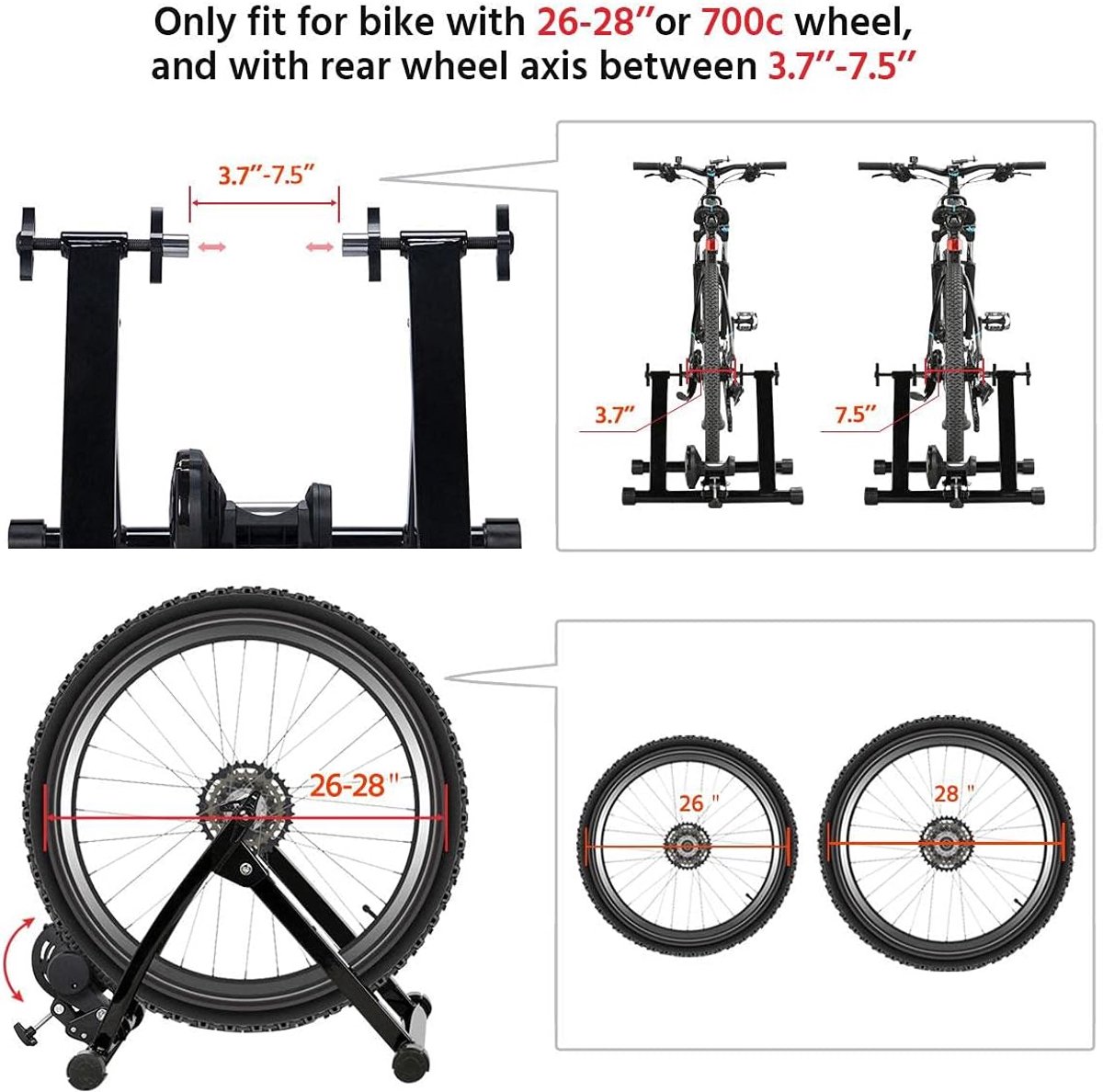Fiets Trainer - Indoor Fietsen - Binnen Trainen - Ruimtebesparend Opvouwbaar - 26-28 Inch Wielen - Zwart