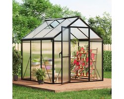 Robuuste Polycarbonaat Tuinkas 180x180 cm - Weerbestendig Aluminium Frame - Met Dakraam, Regengoot & Afsluitbare Deur - Broeikas