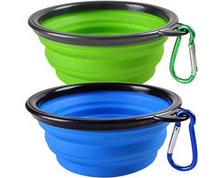 Opvouwbare drinkbak - Waterbak - Hondenbak - Draagbare voerbak - 450ml - 13 cm diameter - Huisdieren onderweg voeren - Draagbaar waterbakje - Reiskom - Siliconen - Zwart - Met karabijnhaak - Jonyx