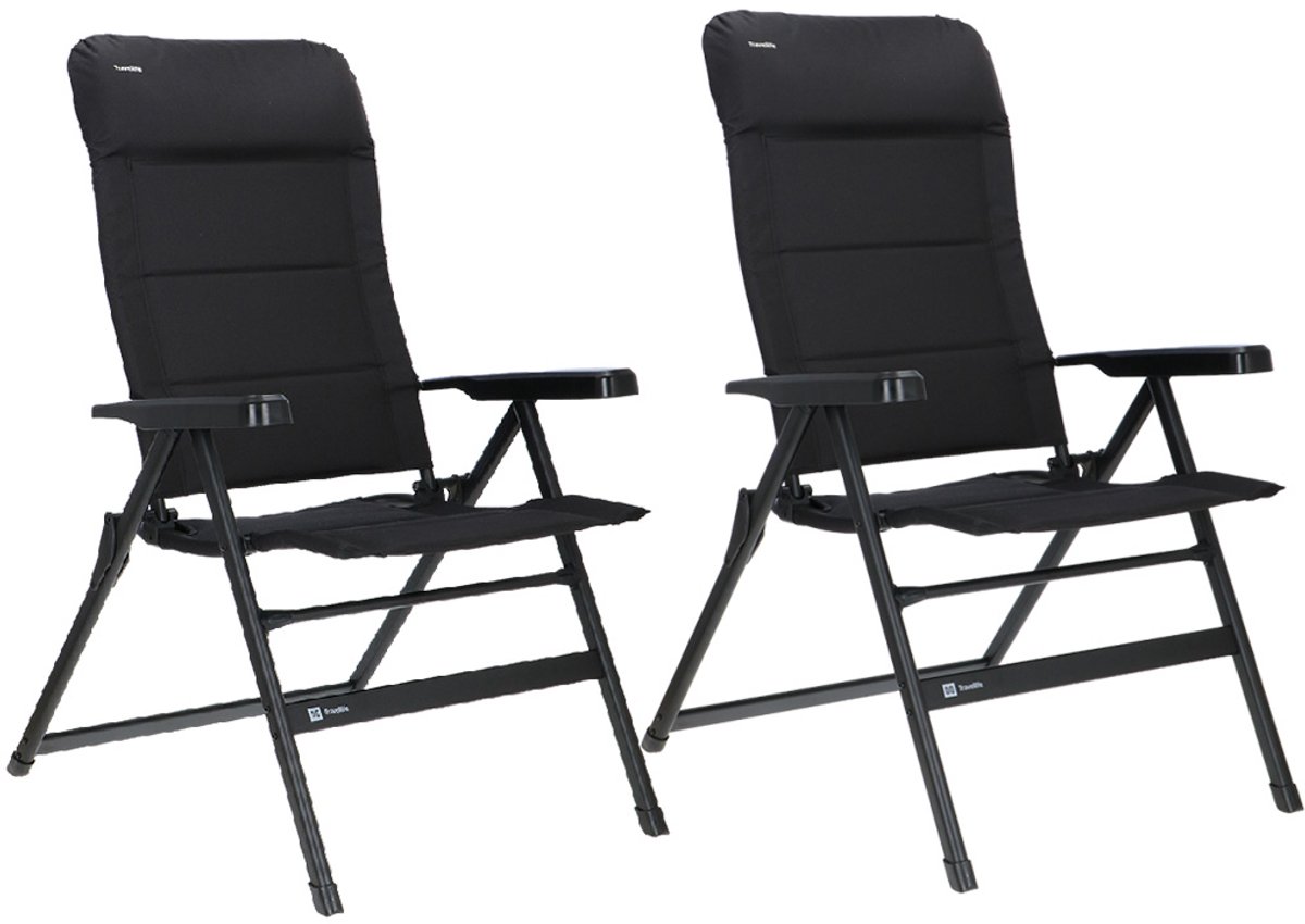 Travellife Festo Campingstoel L Grafiet Zwart - 2 stuks - In 7 standen verstelbaar - Compact opvouwbaar - Geïntegreerd Hoofdkussen