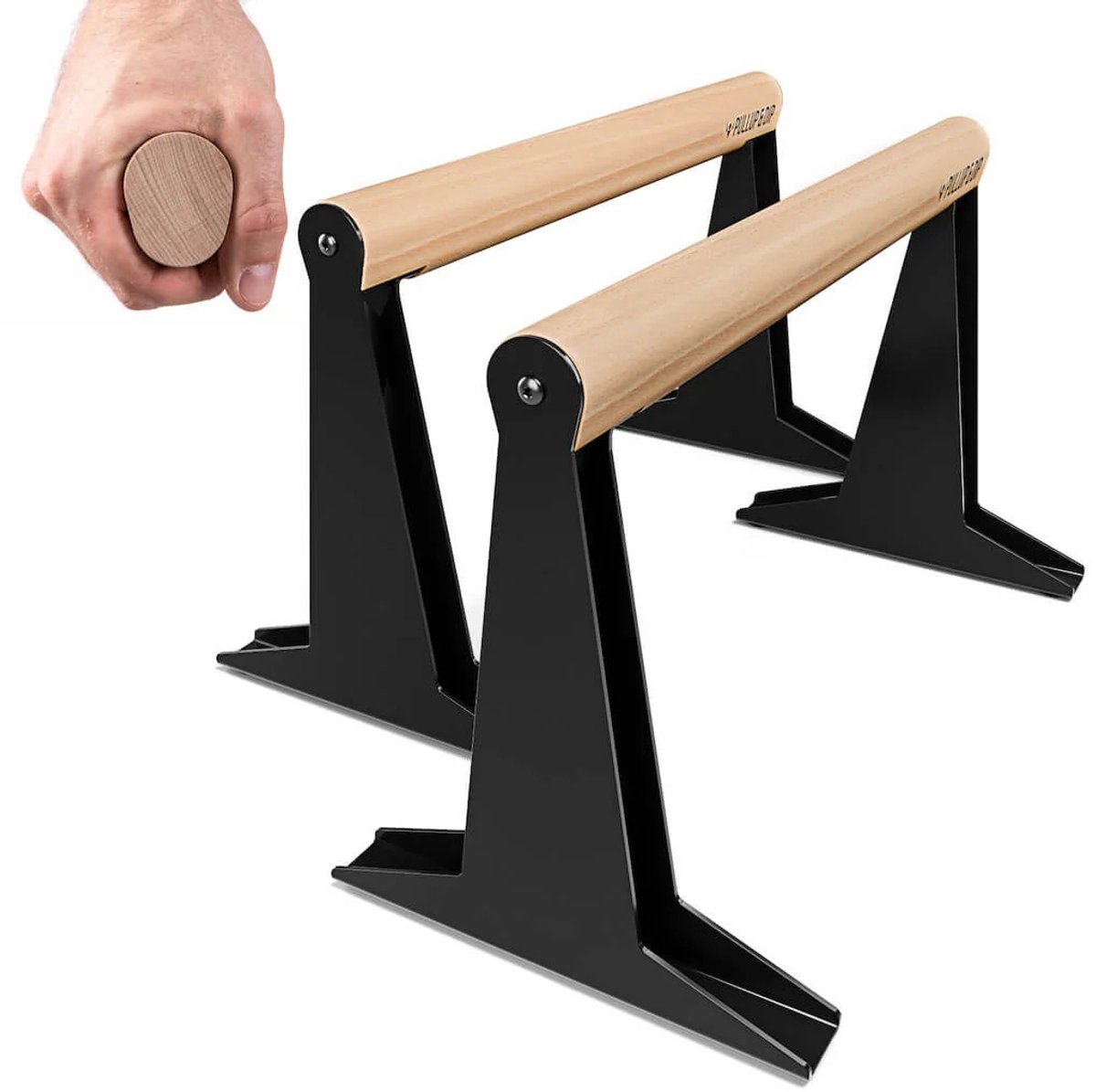 PULLUP & DIP Steel - Houten Parallettes MEDIUM - Ergonomisch Beukenhout - 30 cm Hoogte - Inclusief Anti-slip Pads