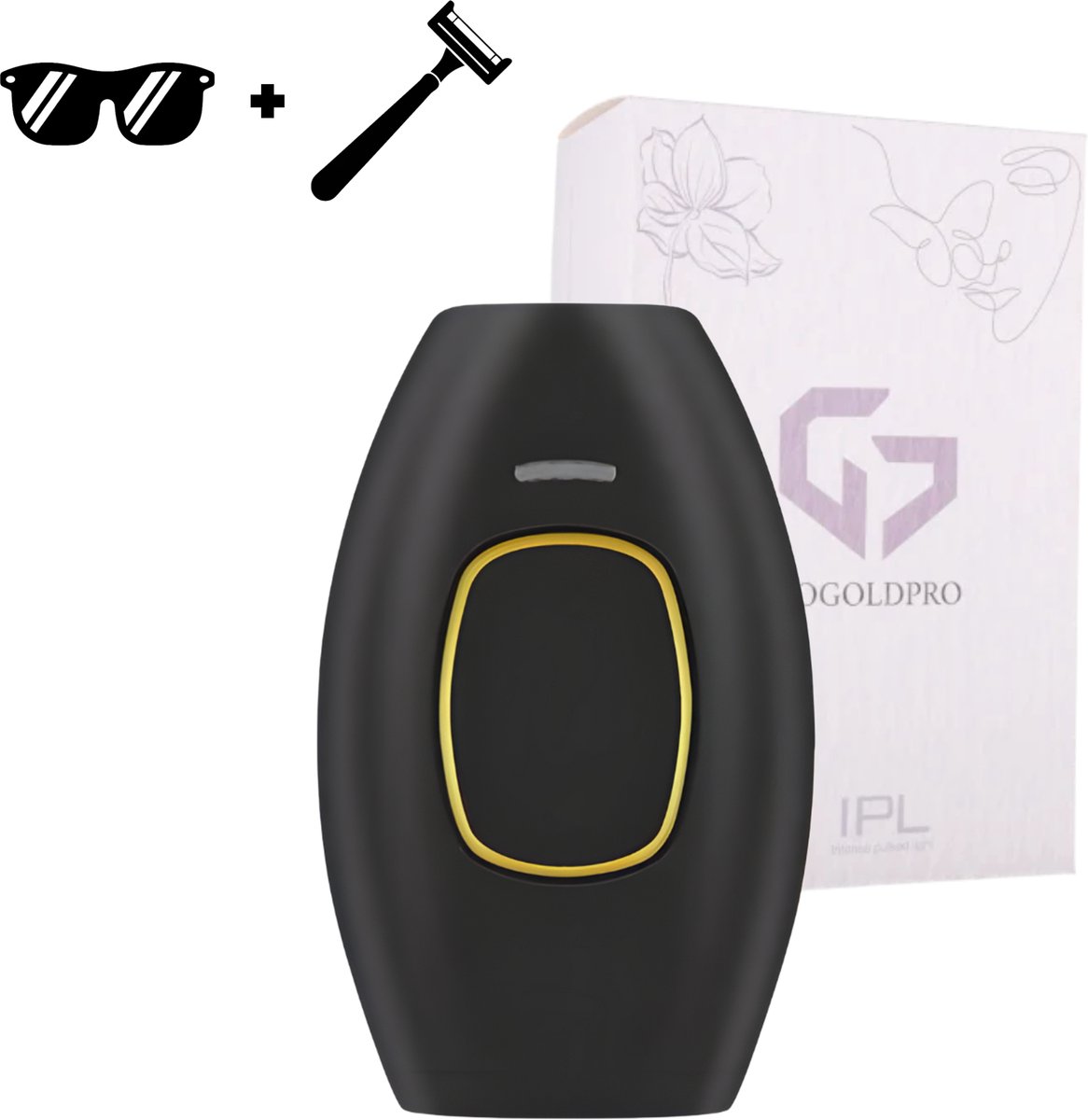 GoGoldPro IPL - Laser Ontharingsapparaat - IPL Ontharingsapparaat - Laserontharing - 999.999 Flitsen - Zwart, Wit & Roze + Gratis Zonnebril & Scheermes - Zwart