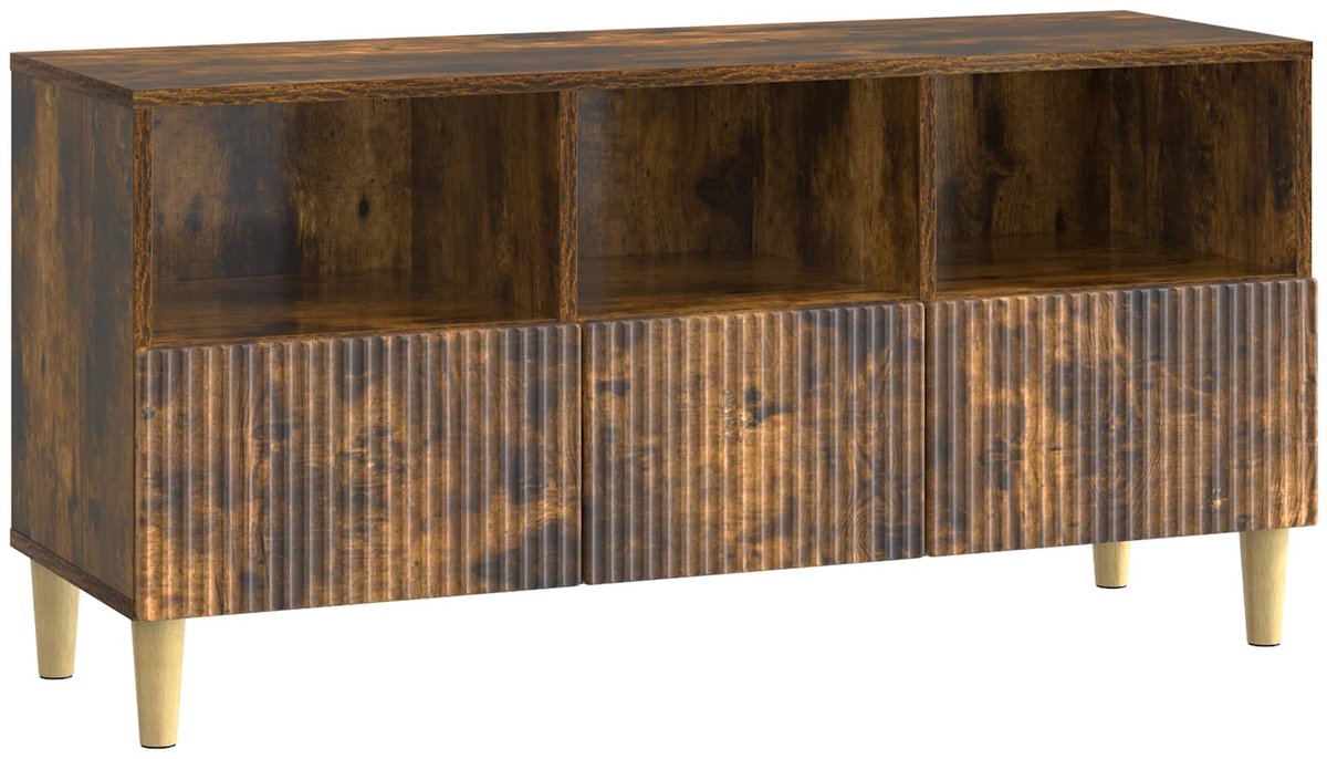 vidaXL - TV - Kast - met - lade - Gerookt - eiken - 102 - x - 34,5 - x - 50 - cm - Bewerkt - hout
