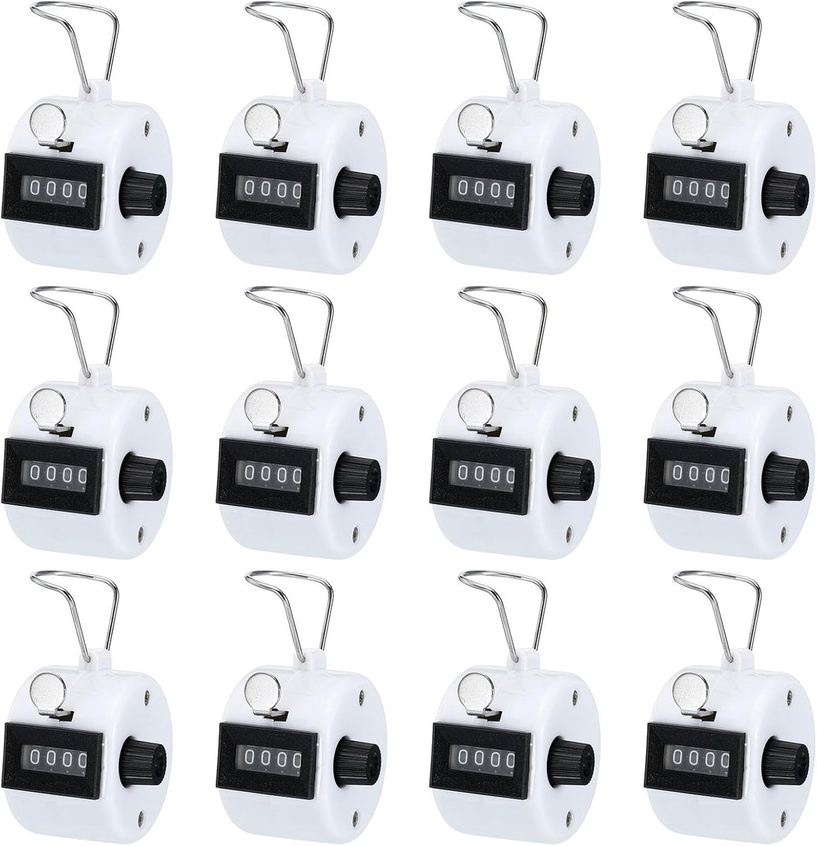 12 Pcs Hand Counter - 4 Digit Mechanische Handteller met Vinger Ring voor Sportevenement - Golf Stadion - Gym - Wit - Telmachine - Handtelaar