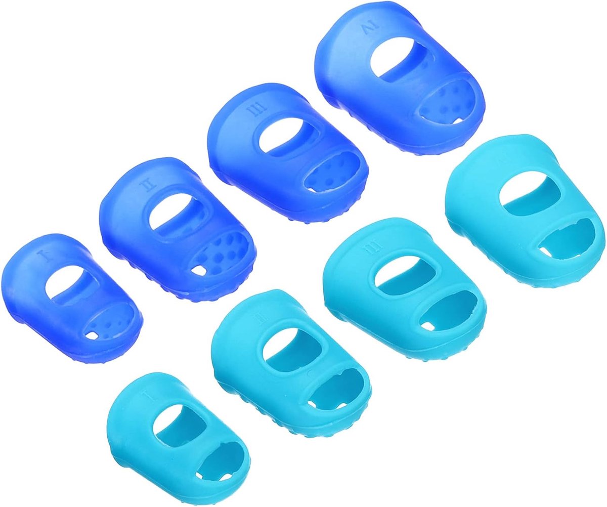 16 Pcs Silicone Thumb Fingertip Protective Covers Pads Thimble voor Guitar Play - Office Counting - Sewing - Blauw - Luchtblauw - 4 Maten - Rubber Vingers - Bescherming