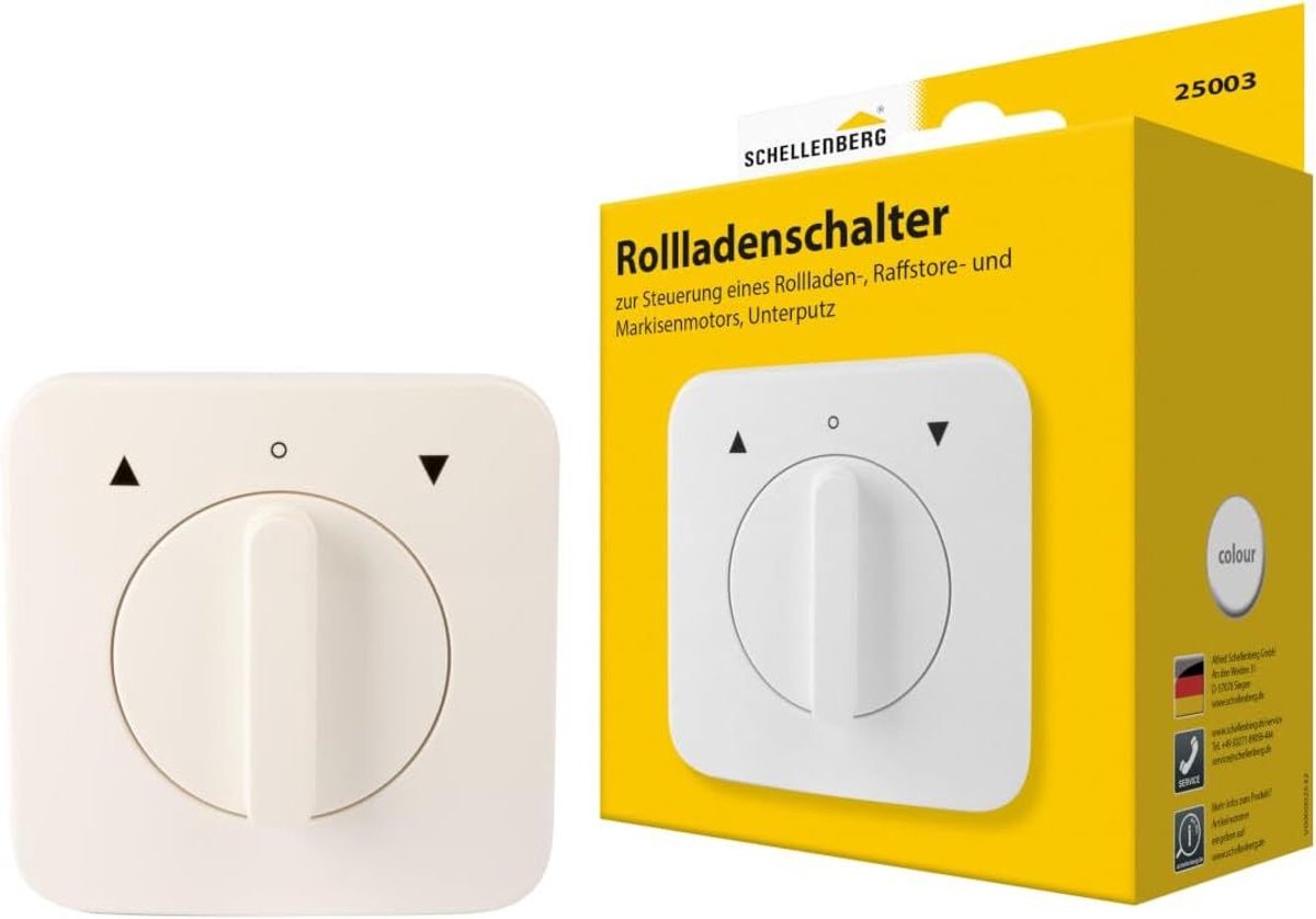 Schellenberg 25006 Rolluikschakelaar met vergrendelingsfunctie, dubbele tuimelschakelaar voor vlakke montage, inbouwdiepte 30 mm, bediening van elektrische rolluik-, zonnescherm- of jaloeziemotoren.