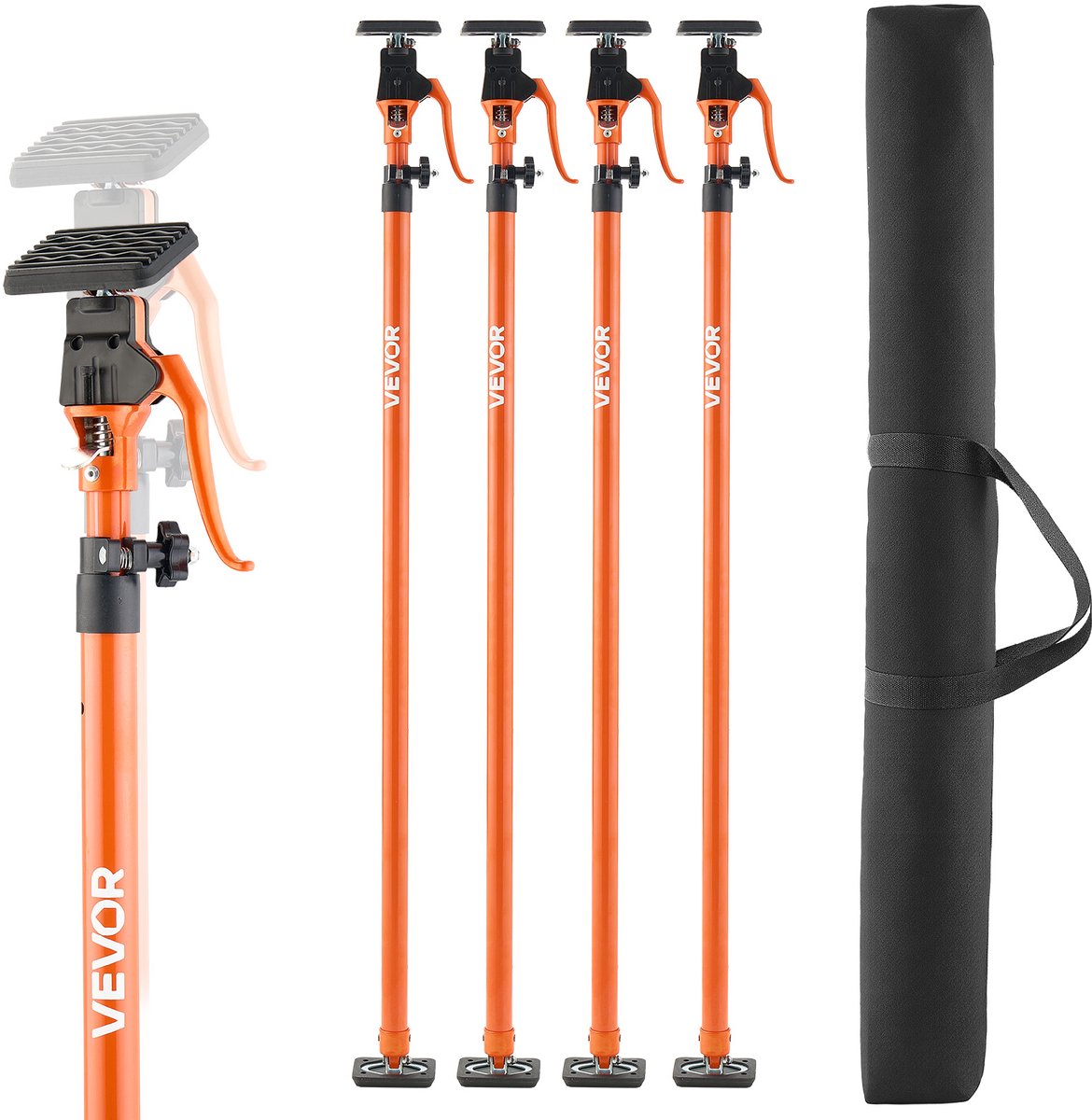 VEVOR Eenhandige Steunkrik, 4-Pack, Plafondsteunkrik 125-291 Cm, Telescopische Stalen Steunkrik, Montagesteun Tot 90 Kg Draagvermogen voor Het Installeren Van Kasten, Het Tillen Van Gipsplaten, Vrachtpalen