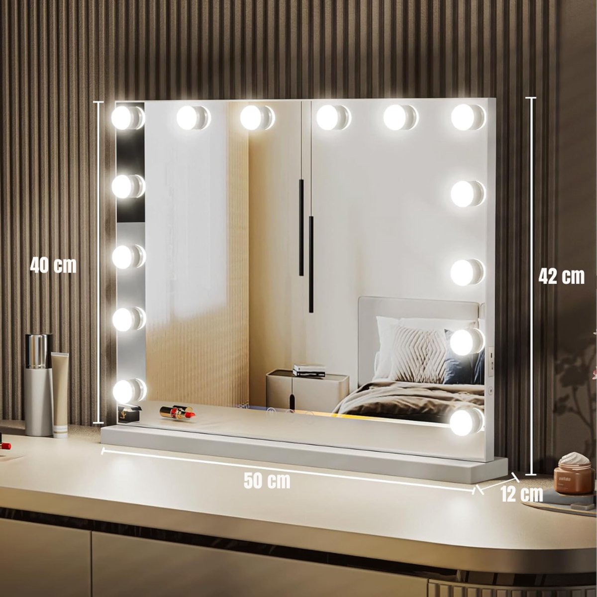 DYNA® Vanity Spiegel - Hollywood Spiegel - Bright Beauty Vanity Makeup Spiegel - Wit - 42cm x 50cm x 42cm