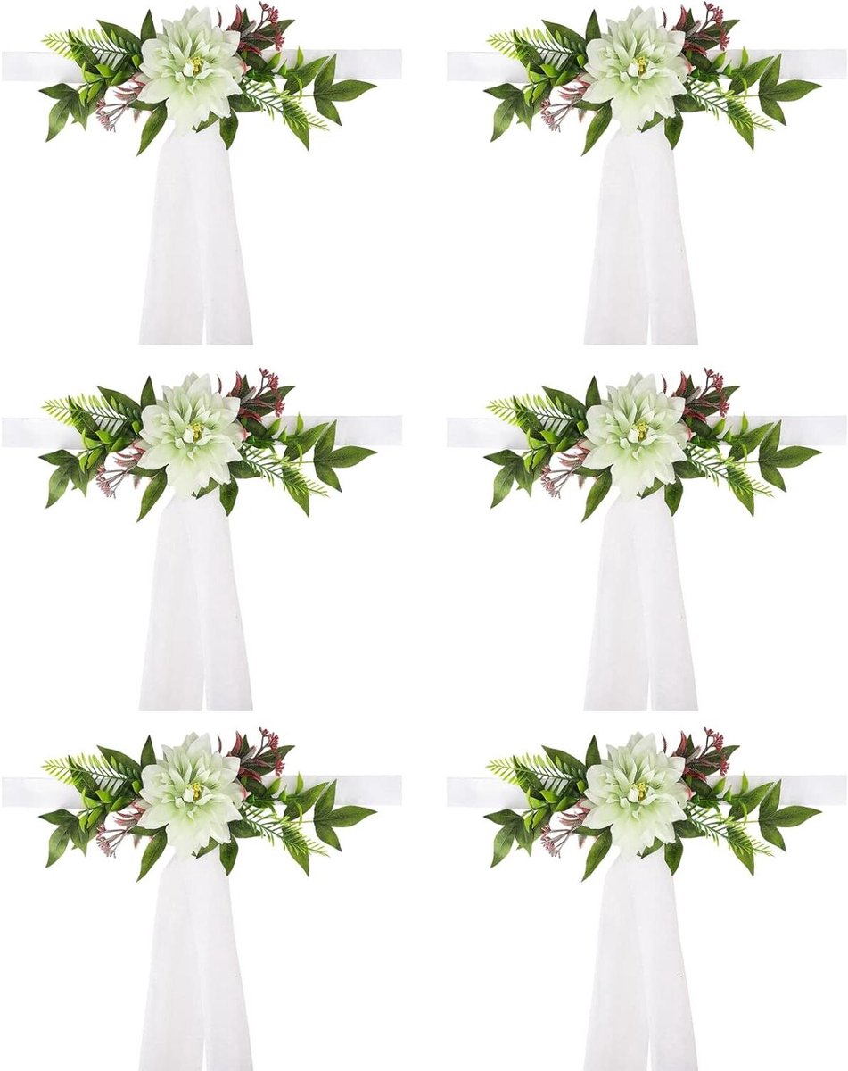 Bruiloft gangpad decoraties - Kerkbank bloemen - Ceremonie decoreren - Set van zes - Kunststof zijde - Groen