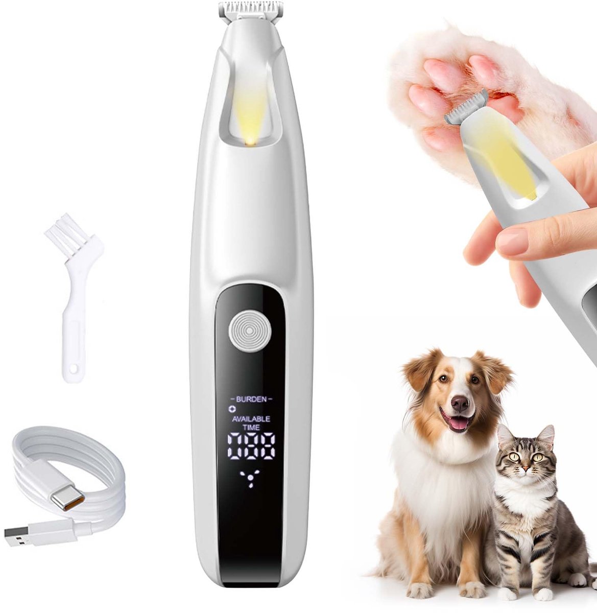 carmdering - Huisdier trimmer - draadloze poottrimmer met LED licht - waterdicht en stil ontwerp - geschikt voor honden en katten - voor poten en ogen, wit